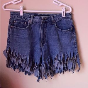 Vintage denim fringe shorts handmade